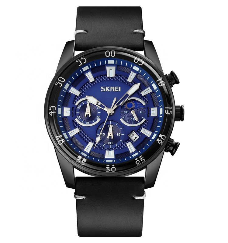 Classic relojes hombre fashion chronograph wristwatch Skmei 9249 support customize logo leather men watch