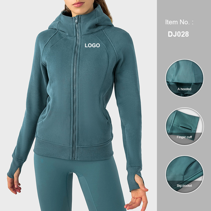 DJ028 Warm Fleece Winter Front Zip Sweatshirt High Quality Women Jackets Top Hoodie With Thumb Hole