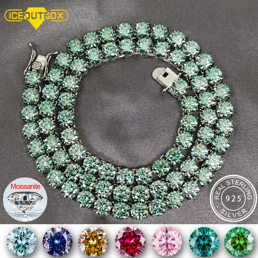 New Trend Fine Jewelry Iced Out Blue Green Colorful VVS Moissanite Diamond Cluster Tennis Chain Tennis Necklace For Women Men