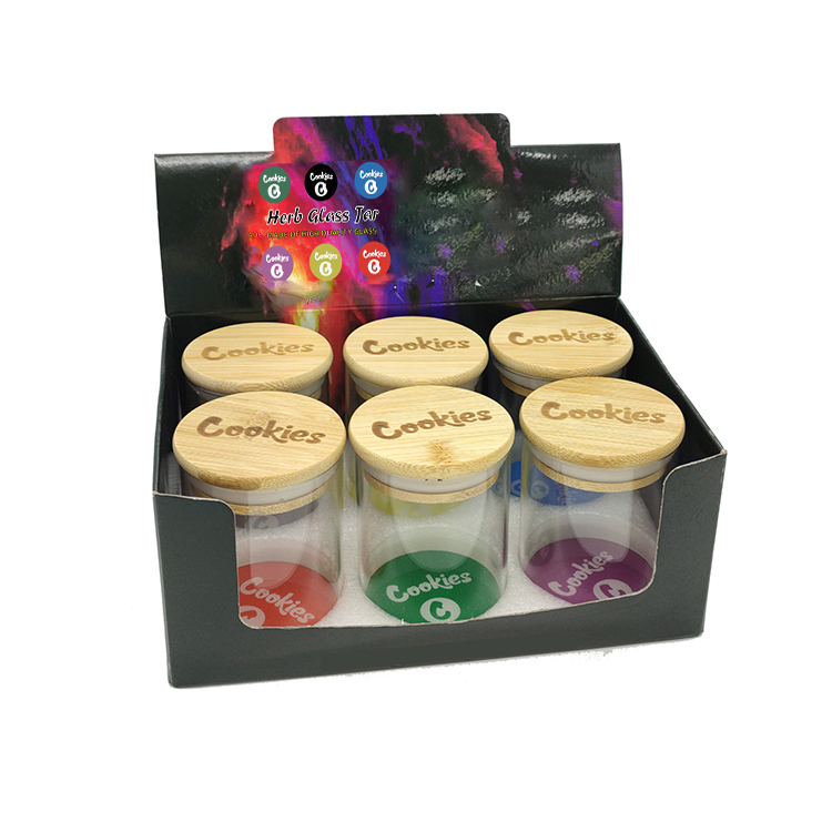 Wholesale Bamboo Lid Transparent Smell Proof Glass Herb jar Custom Logo Air Tight Tobacco Weed Storage Container