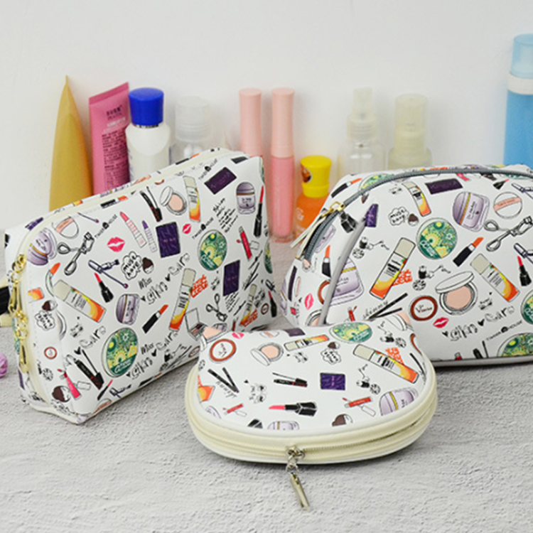 Geometric party PVC make up handbag zipper cosmetic makeup bag 3 sizes cute cartoon printed travel storage makeup cosmetic bag