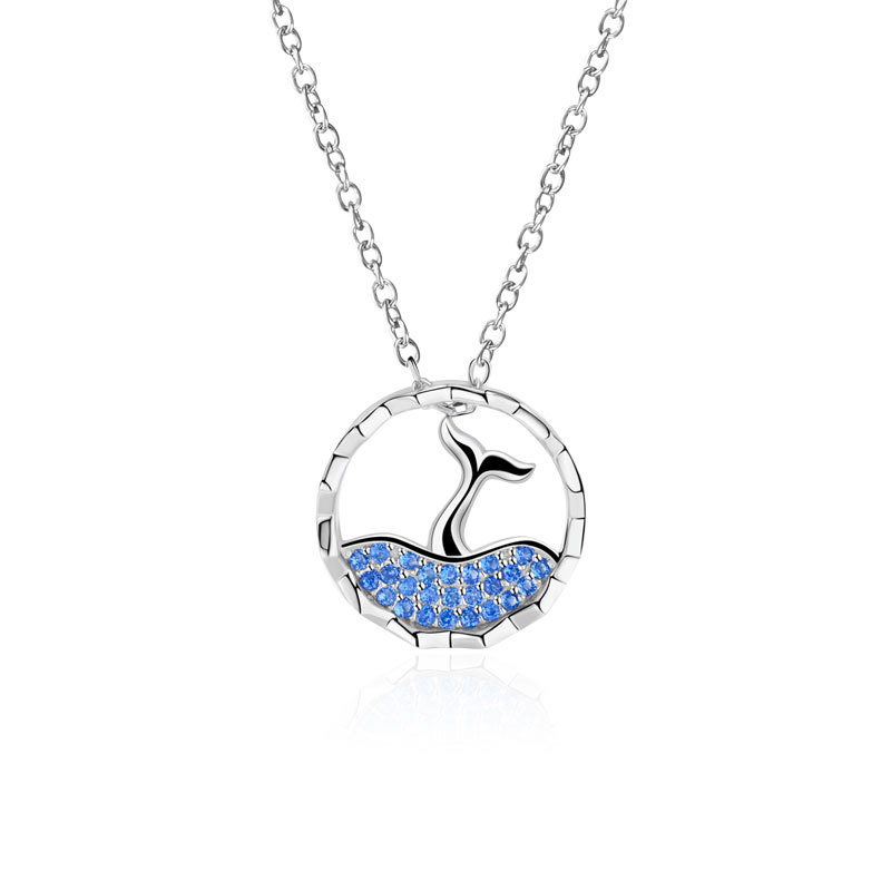 Daidan Necklace Girl Fish Mermaid Tail Cubic Zirconia Silver Jewelry Womens Necklace