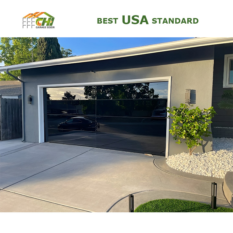 Full Glass 24' X 12' Commercial 10ft Glass Garage Door Automatic Transparent Glass Garage Doors Black For Homes