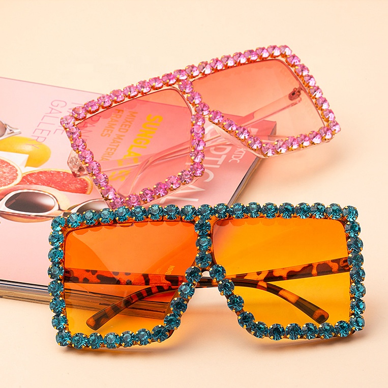 Oversized Square sun glasses Diamond Rhinestone Women Shades Sunglasses