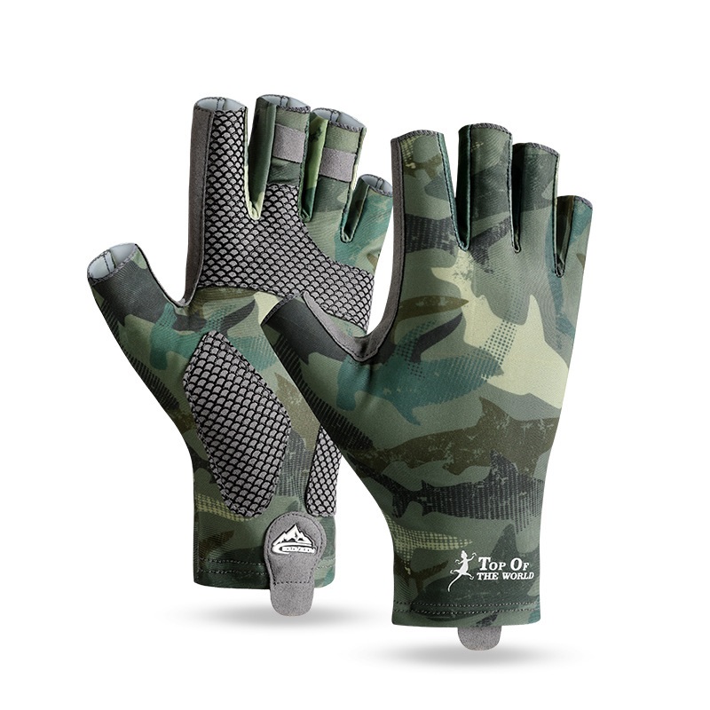 Wholesale Professional Fishing Gloves Men Outdoor Riding Ice Silk Gloves Sunscreen High Elastic Non-slip Half-finger Gloves