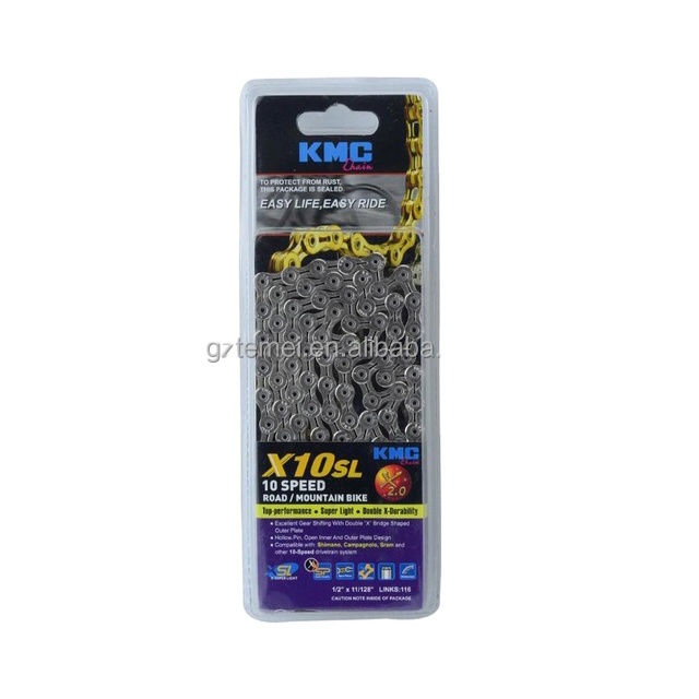 Велосипедная цепь KMC X10SL, оригинальная цепь для горного и дорожного велосипеда, 10 скоростей, 116 звеньев, с Недостающими звеньями, соединители