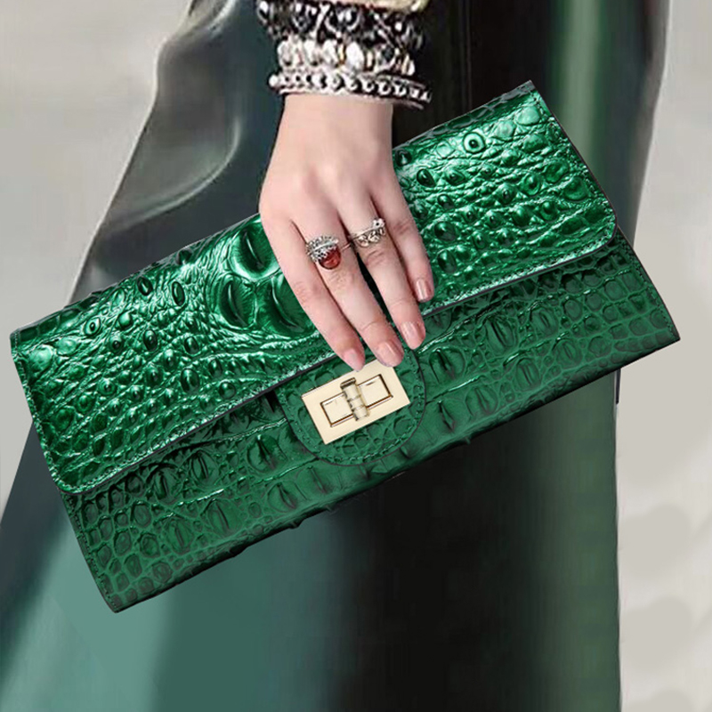 2021 Luxury Crocodile Pattern Party Ladies Clutches Cow Genuine Leather Bridal Clutch Evening Bags