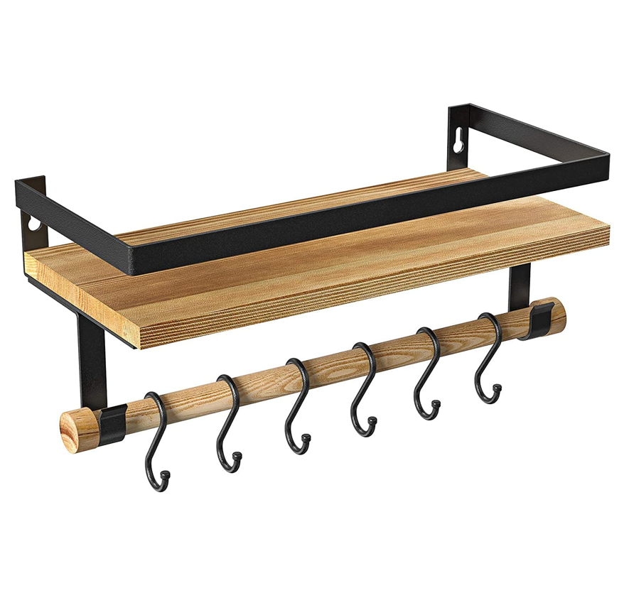Floating Shelves, Shelf with Hooks wall mounted, Easy to install Wall shelves for Storage in living room