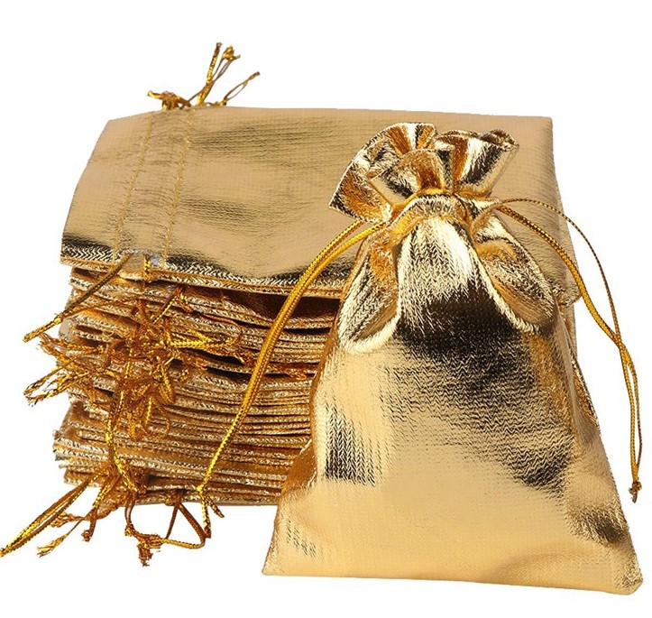 Wholesale 7*9cm Gold Drawstring Organza Jewelry Pouches Wedding Party Christmas Favor Gift Candy Bag Jewlery Pouch Packaging