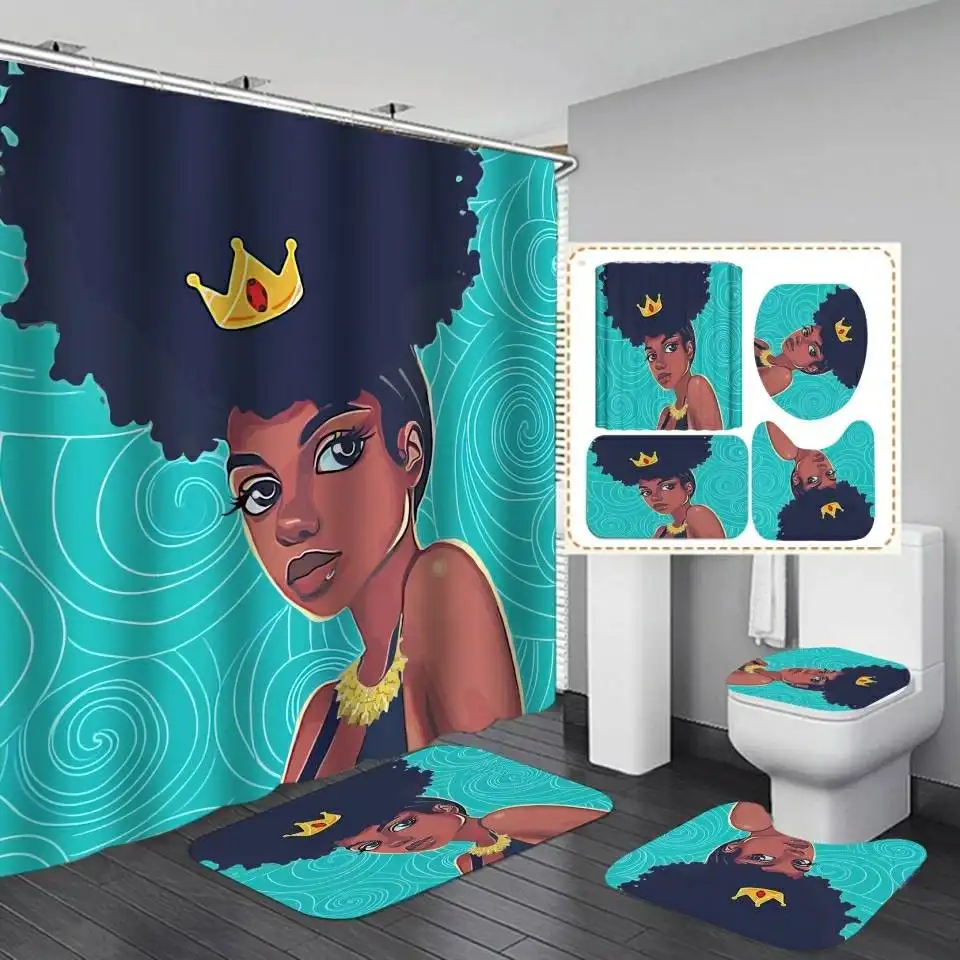 3D Shower Curtain for bathroom, Bath Rug Set with Non-Slip Rugs,Toilet Lid Cover and Bath Mat