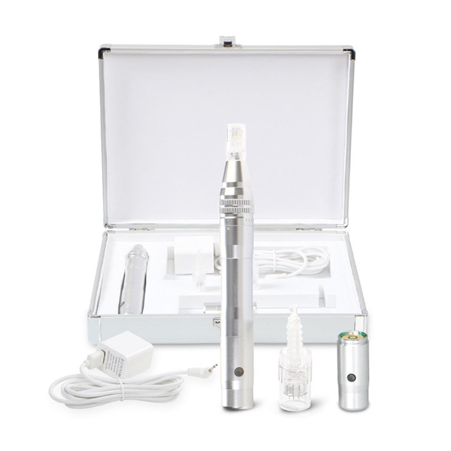 Серебряный Microneedling дермы ручка с 2 перезаряжаемых батарей частный сервис печатания товарного знака в наличии
