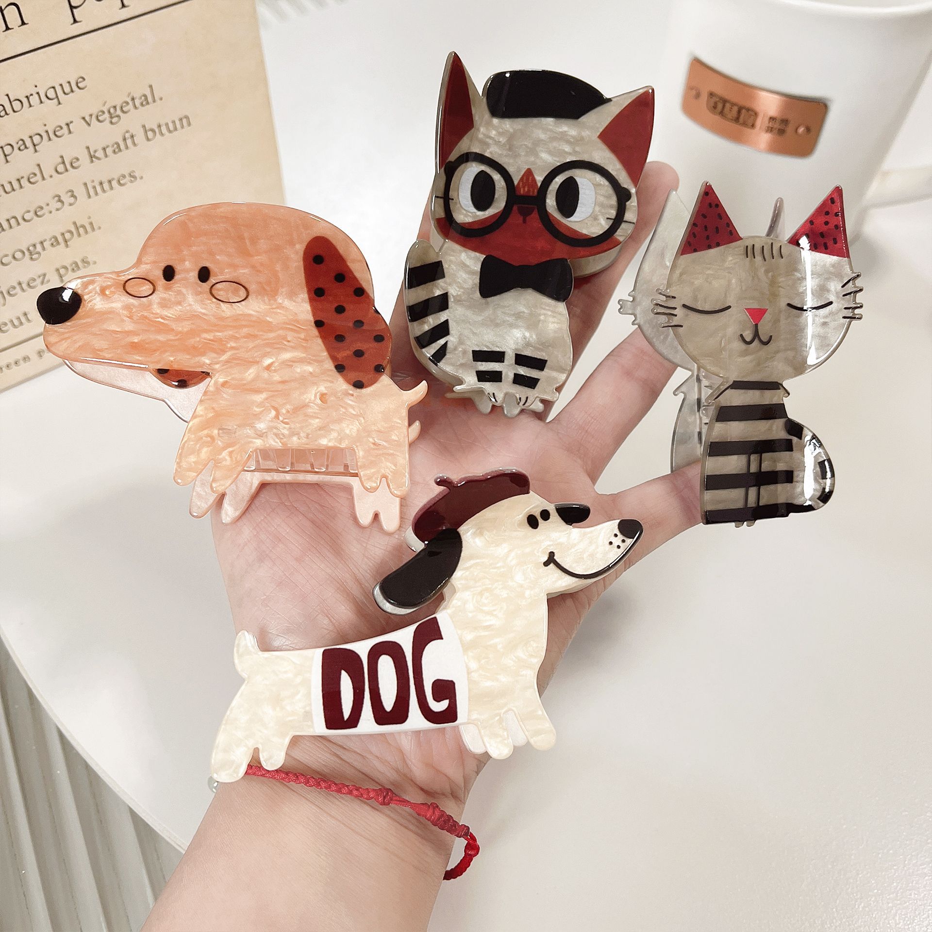 Kinling Wholesale Cute Head Dog Acrylic Decorative Cat Ear Hair Clips Animal Hair Accessories For Little Girl