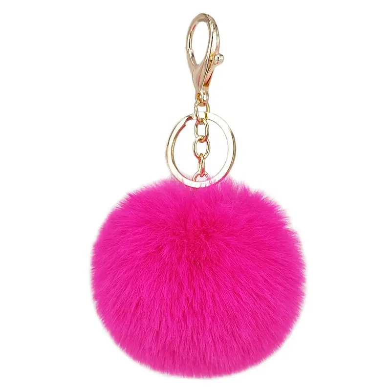 2020 Hot sale 7.5cm faux fur puff rabbit fur keyholder fluffy furry fuzz custom faux fur ball shape pom pom puff key chains