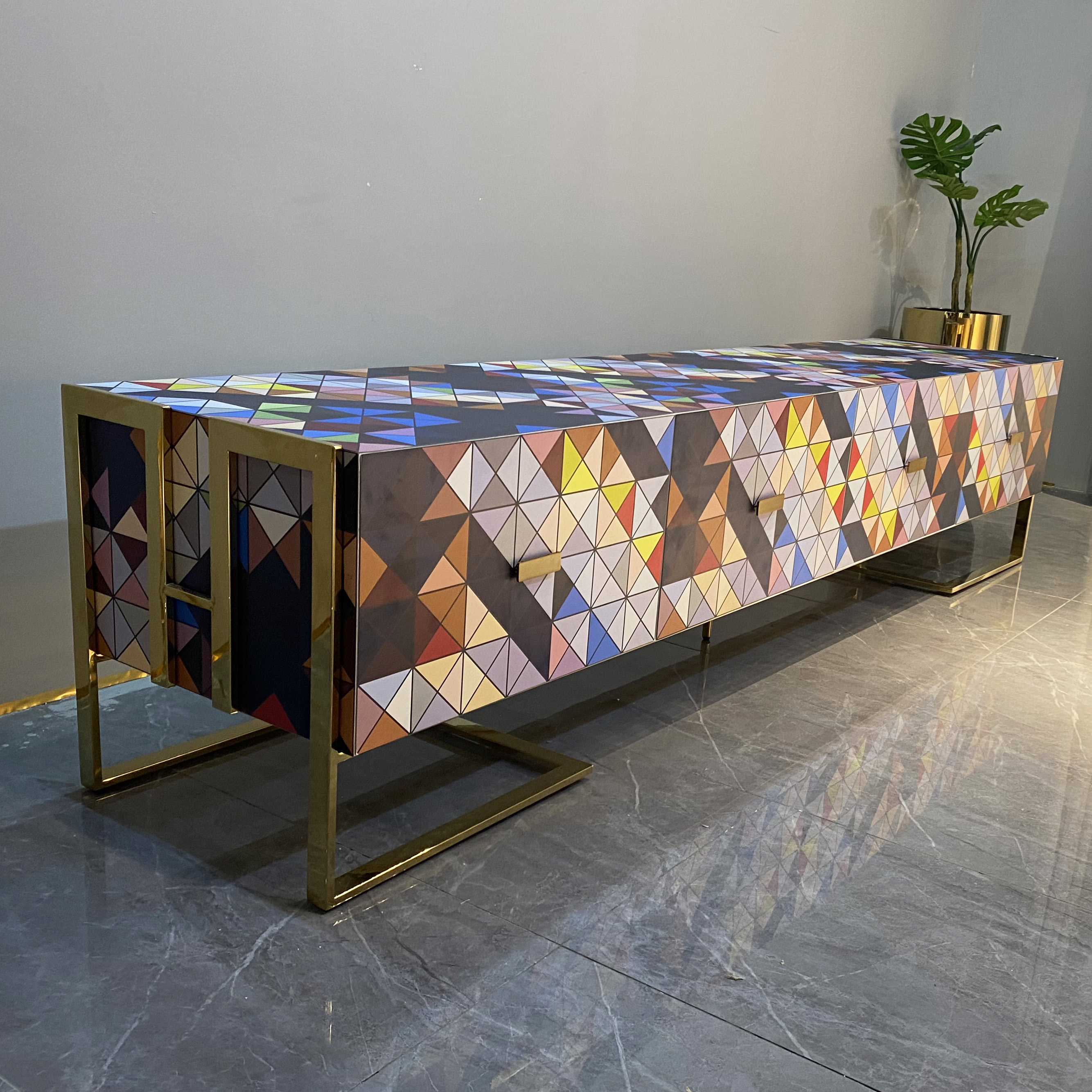 New Design Color Cube Cabinet TV Table Simple Fashion Stainless steel TV Cabinet With Drawer