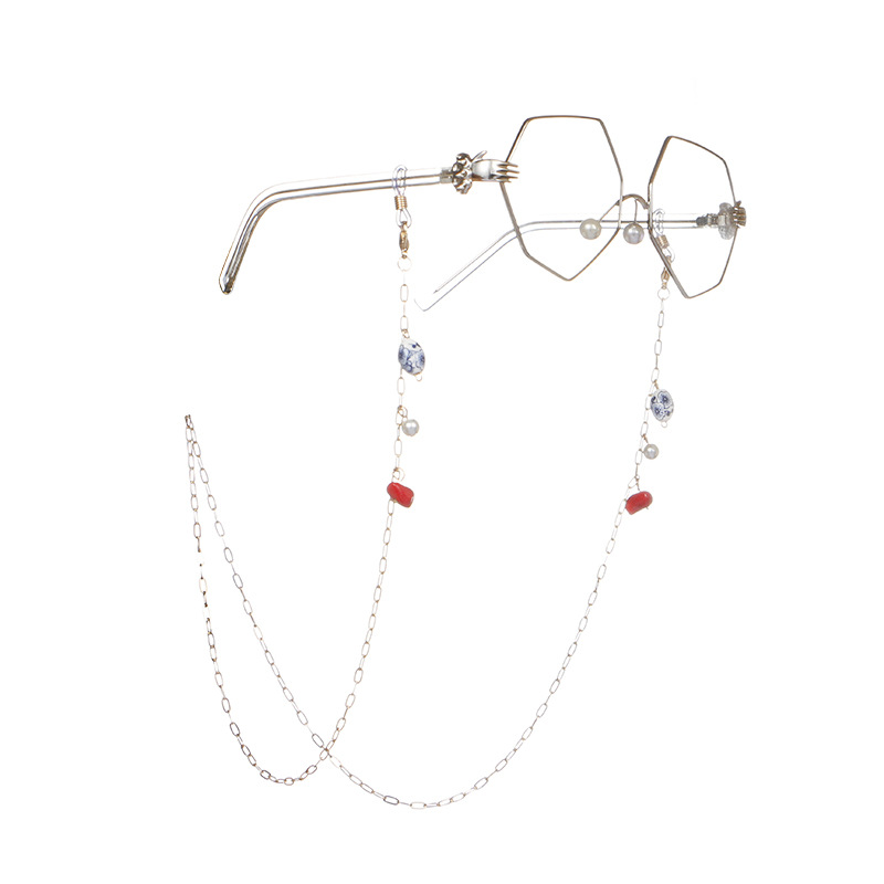 Retro golden copper women pearl sunglasse beeds necklace for sunglasses holder chain for girl
