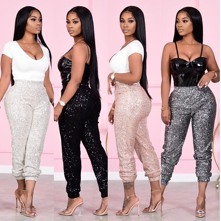 2021 New Arrival Women's Pants Casual Sequined Leggings Loose Solid Ladies Leggings Girls Fashion Trousers Long Pants Trousers