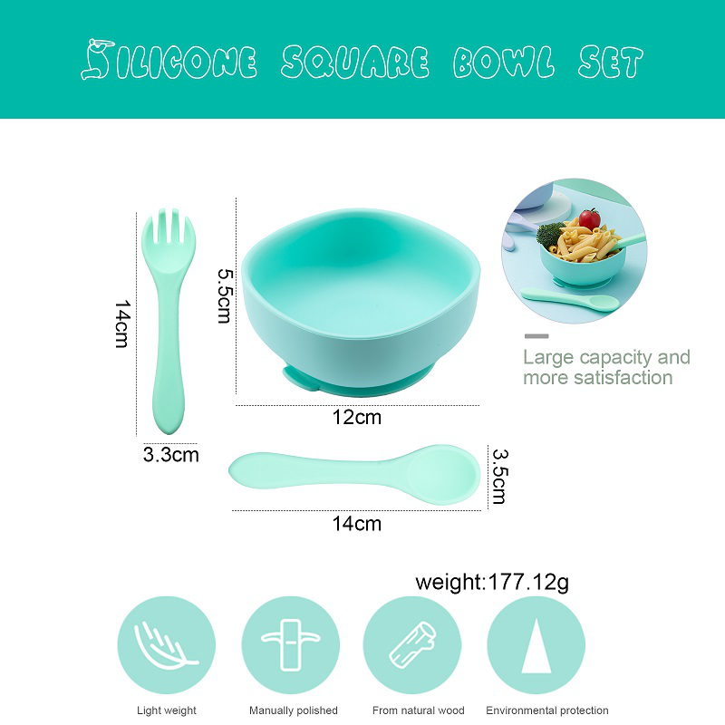 Square Baby Bowl Silicone Unbreakable BPA Free Toddler Soft Food Grade Containers Feeding Bowls With Spoon And Fork Set