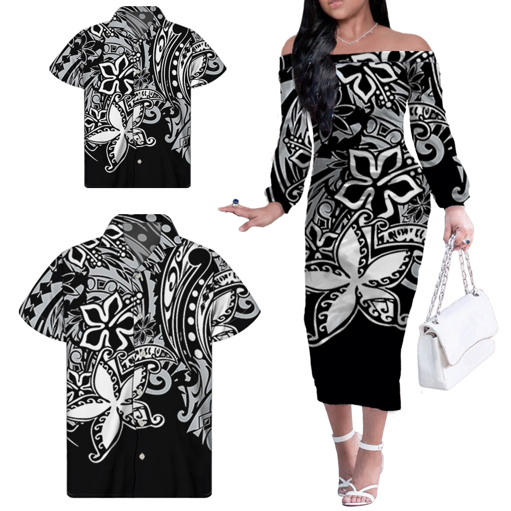 Summer Polynesian Tribal Print Family Suit Cheap Nice Price Dress Shirt Matching Girls Boys Sets Parents Children Clothes Set