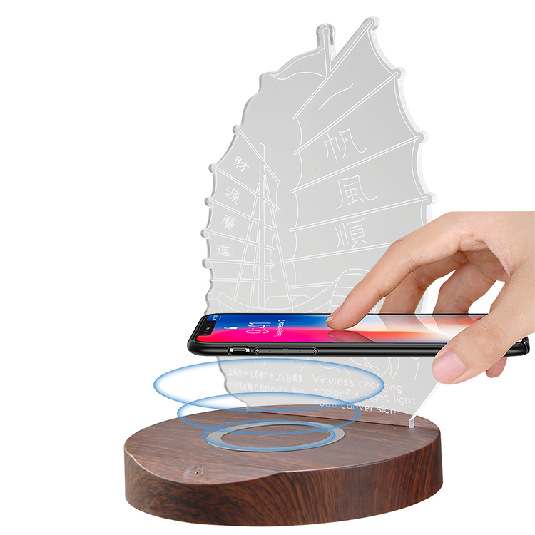 3D Искусство светодиодная подсветка Беспроводное зарядное устройство 10 Вт Qi Беспроводное зарядное устройство с ночным светом