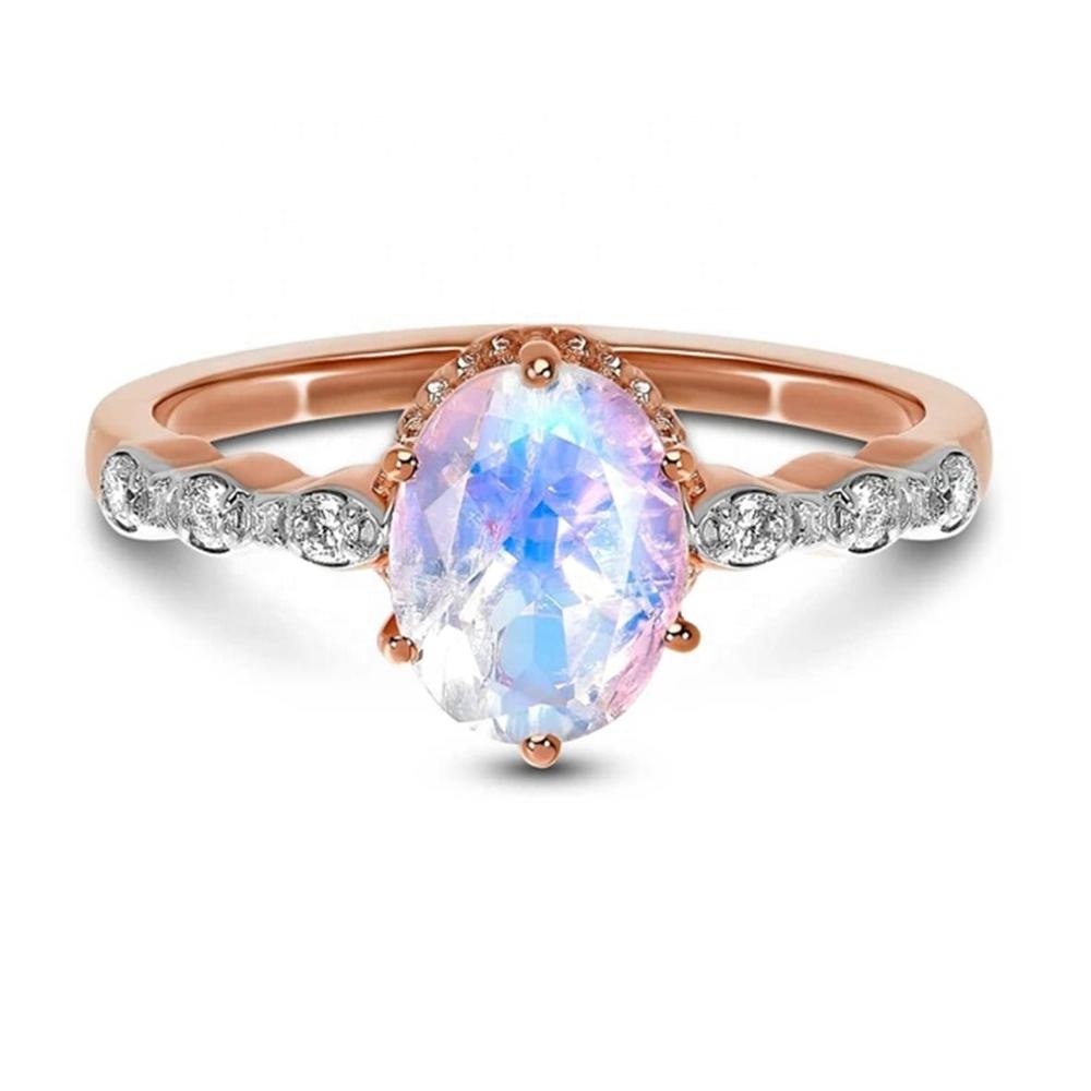 Авторские золотые ювелирные изделия 14kt, цельное розовое золото, лунный камень, кольцо с бриллиантом