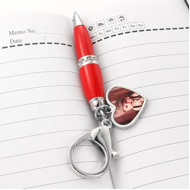 Blank Heart Shaped Custom Office Promotion Sublimation Stylus Ballpoint Pen Custom with Buckle Hook