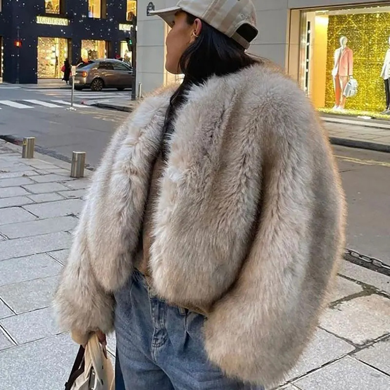 Oem Winter Fashion Warm Furry Long Sleeve Loose Outwear Lady Overcoat Fox Fur Coat For Women