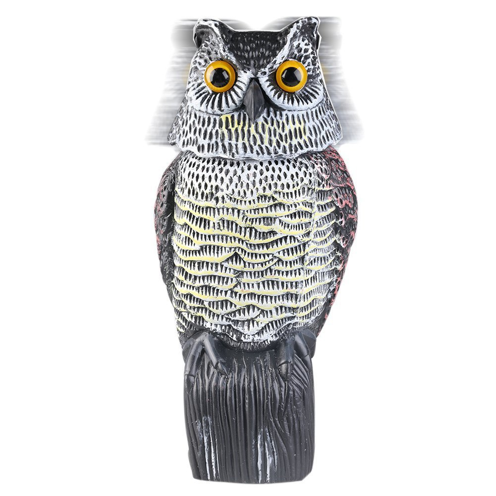 Pest Repellent Owl Scarecrow Sculpture with Rotating Head Garden Protection Bird Scarer
