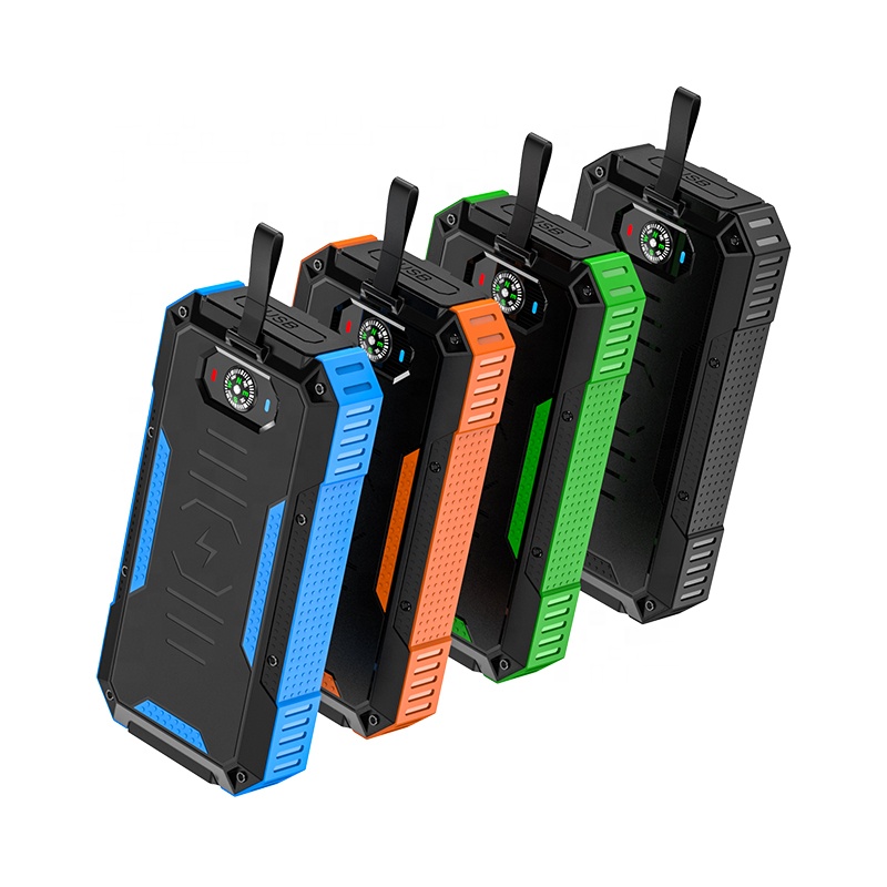 Solar Power Bank Dual USB Power Banks 30000mAh Waterproof Battery Charger External Wireless Charger Compass Outdoor LED Light