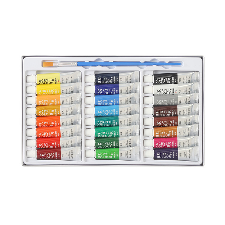 M&G Acrylic Paint Set Rich Pigment Colours with 1 Art Brush for Painting on Canvas Paper Glass for Children and Adults