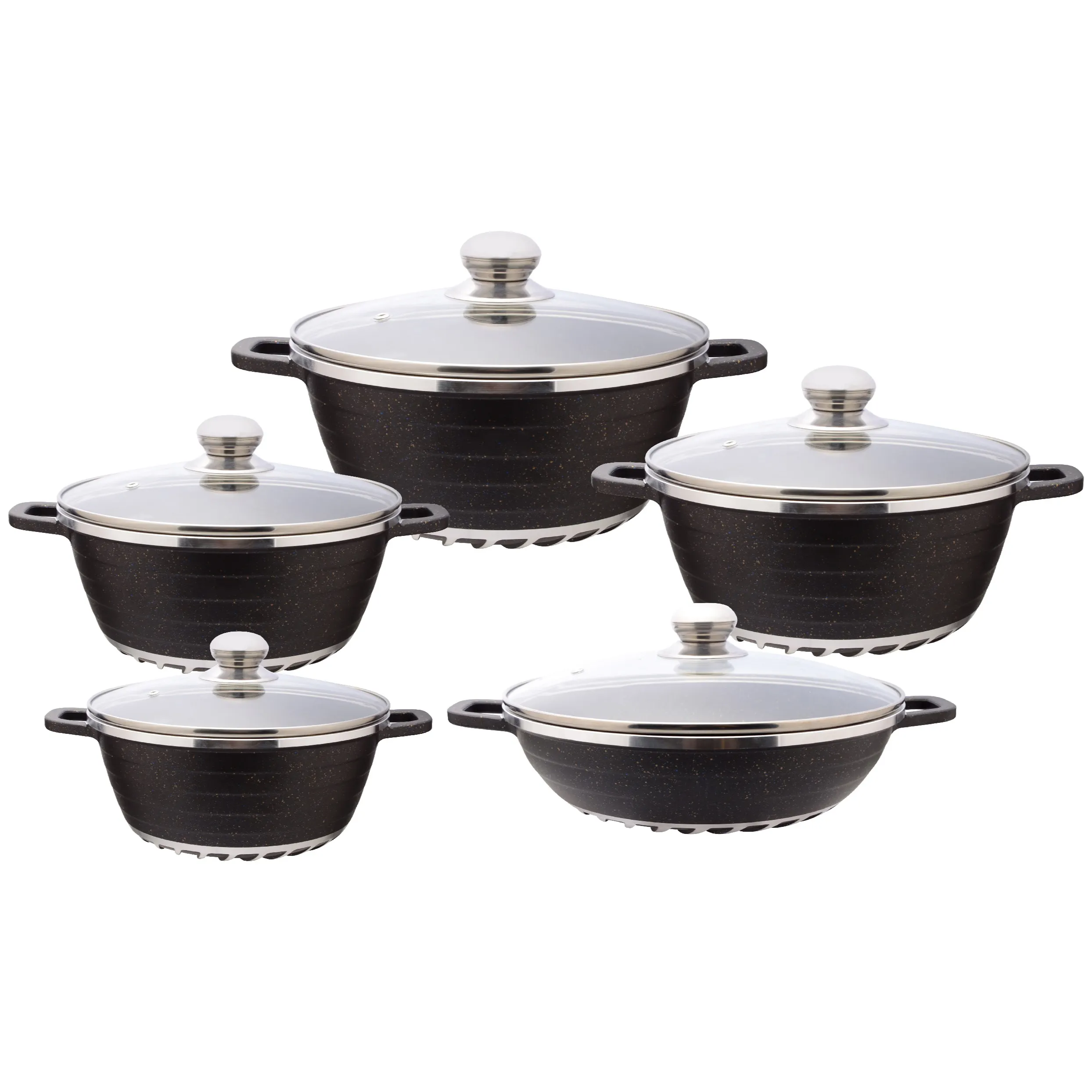 New 10pcs black color aluminum pot set non-stick granite sauce pot with S/S lid