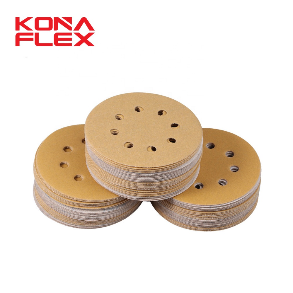 Konaflex-золотисто-желтый 5 дюймов (125 мм) с 8 пыль отверстий с застежкой-липучкой наждачные круги