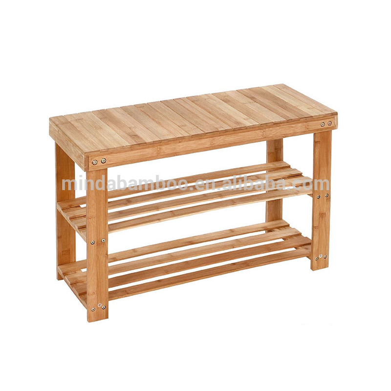 Wholesale entryway furniture 3 tier bamboo shoe storage organizer shelf rack bench for home hallway bathroom
