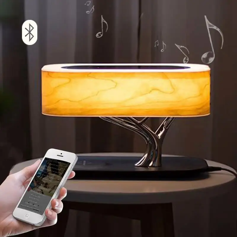 Dorui Multifunctional Hometree Desk Lamp Wooden Bedroom Table Lamp With Speaker Wireless Charging Night Light