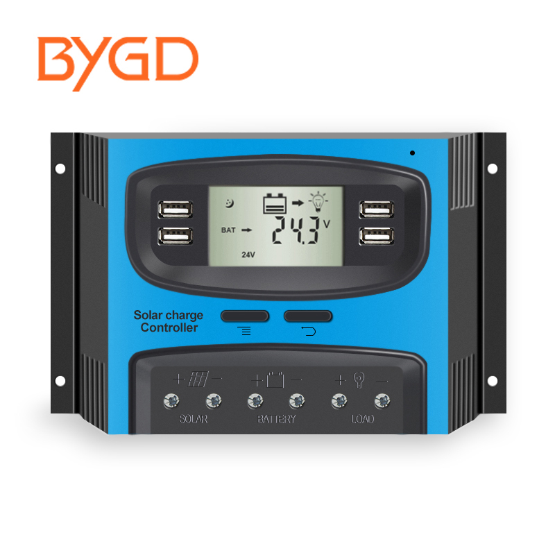 Factory Direct Sale 12V/24V AUTO Solar Charger Controller 10a 20a 30a 40A 50A PWM Solar Controller LCD Display USB 5V2.1a