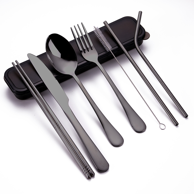 Amazon Top Seller 2020 Travel Tableware Spoon And Fork Camping Straws Reusable Portable Cutlery Set