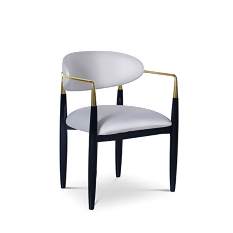 Light luxury dining chair with armrests nordic leather restaurant metal backrest chair