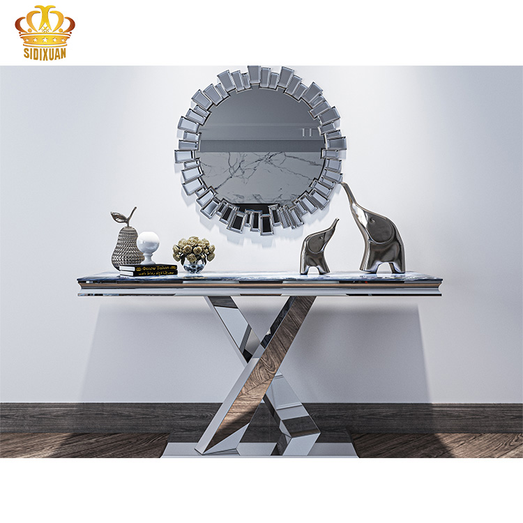 Luxury Modern Dining Room Furniture Table Stainless Steel Marble Top Retangular Console Tables