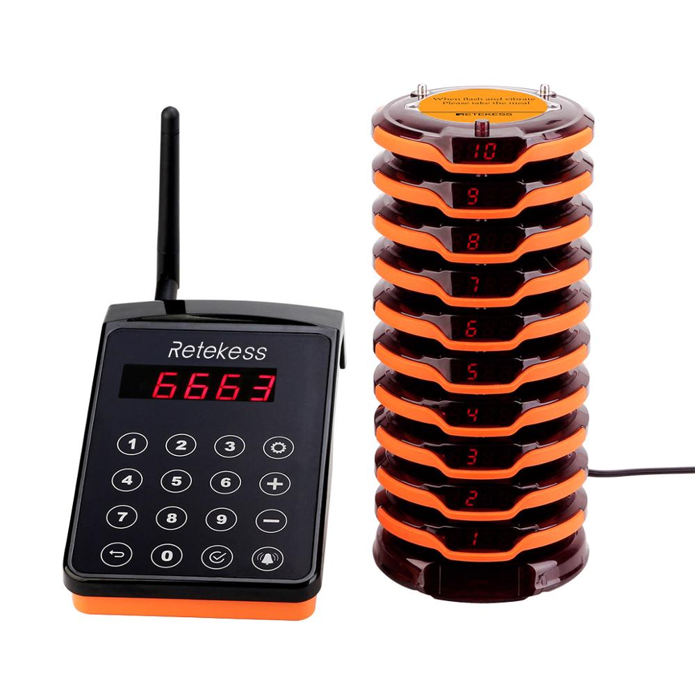 IP67 Wireless FM technology restaurant Paging System with 1 Transmitter 10 Coaster Pagers for Restaurant Clinic Retekess TD156