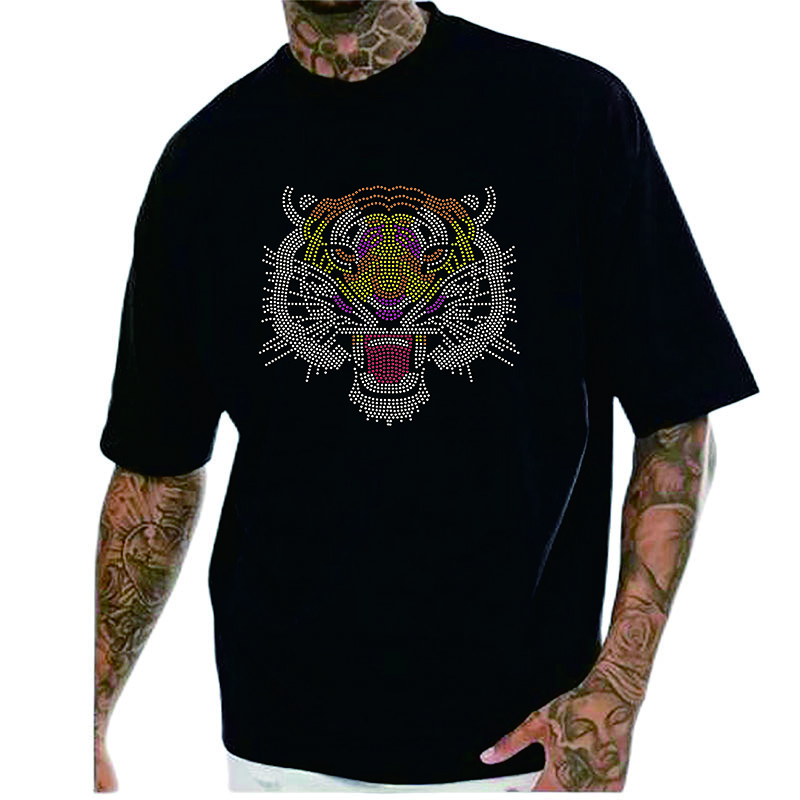 Men's 100% Cotton Digital Tshirt Mens Short Sleeve rhinestone transfer logo 260G T-Shirt