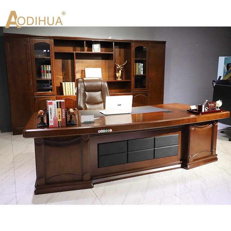 Classical luxury wooden executive computer office table design