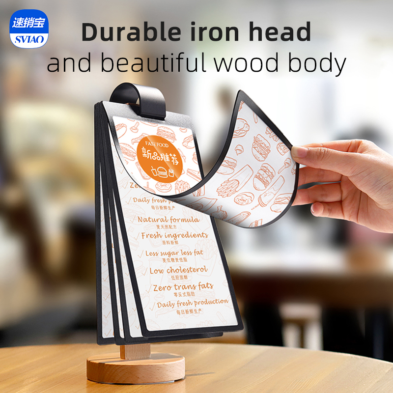 10*20CM Turn Pages page turning custom logo menu Restaurant Bar coffee table desktop wooden menu display stand
