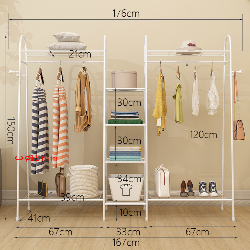 Single-pole hanger bedroom simple multi-layer clothes rack floor folding hanging clothes rack