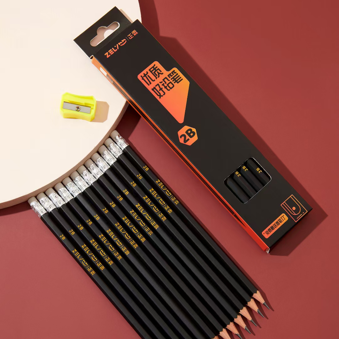 12 pcs black HB pencil wood material for school office