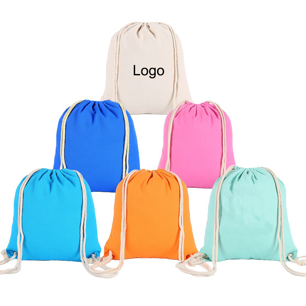 Colour cotton Canvas drawstring backpack cotton draw string backpack organic cotton backpack
