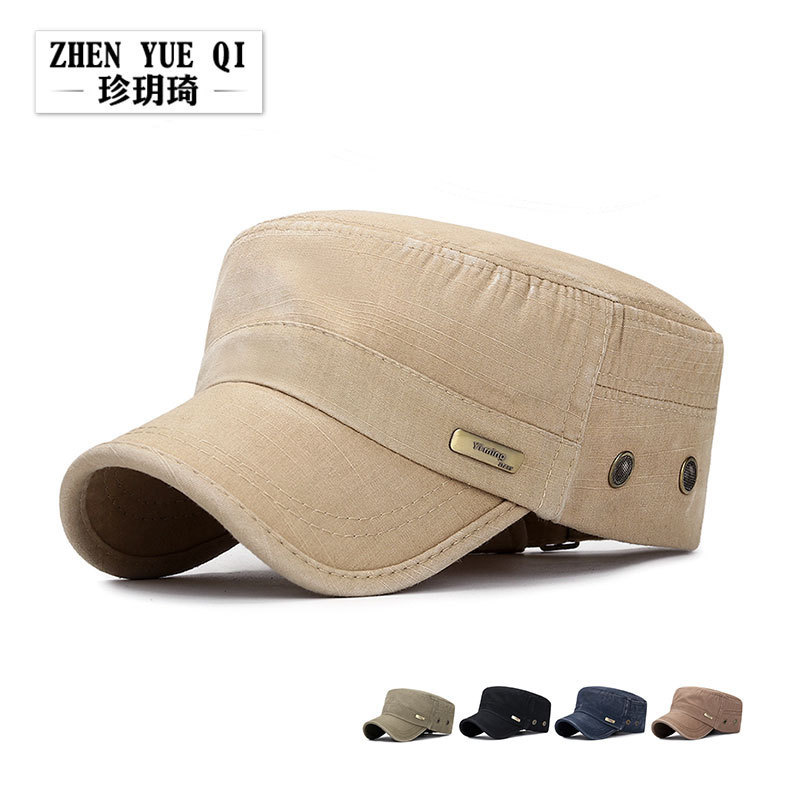 Plastic Raw Materials Zhenyueqi men's washing old slub cotton military hat spring and summer new large mesh flat top copper lab