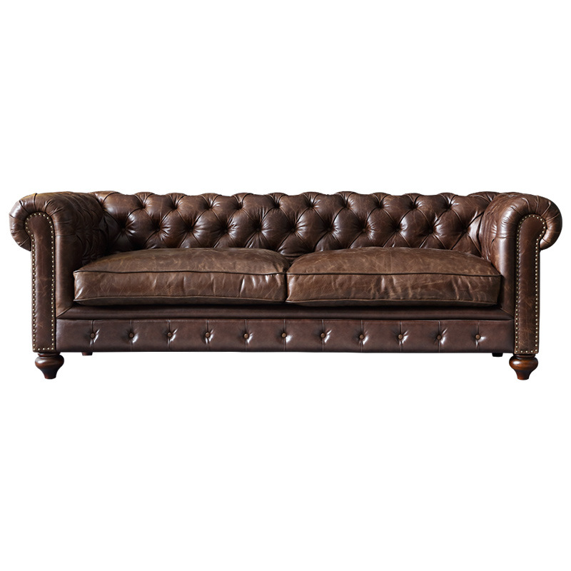 Винтажный коричневый кожаный диван Chesterfield с верхней отделкой, мебель для гостиницы, дома, гостиной, 2020