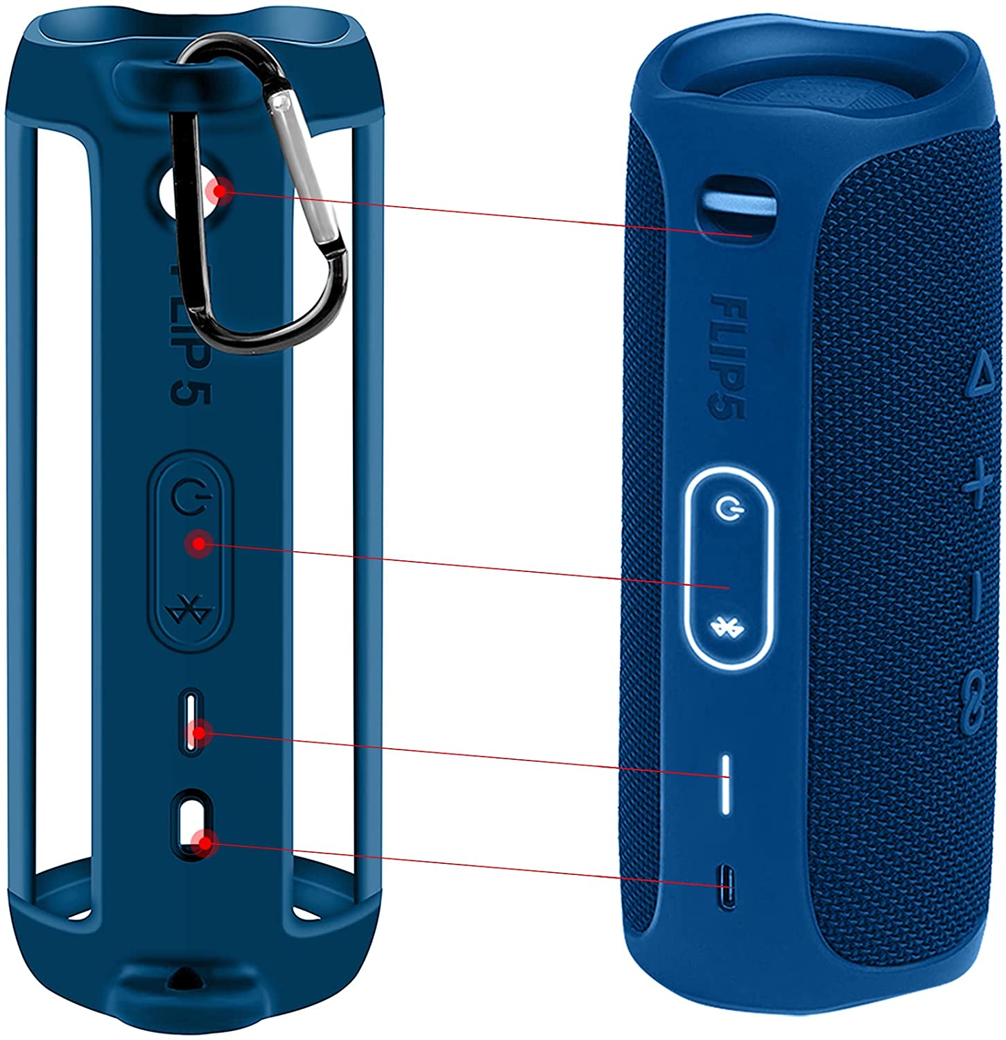 Cross-Border Silicone Speaker Case Protective Cover With Carabiner And Shoulder Strap For Flip 5