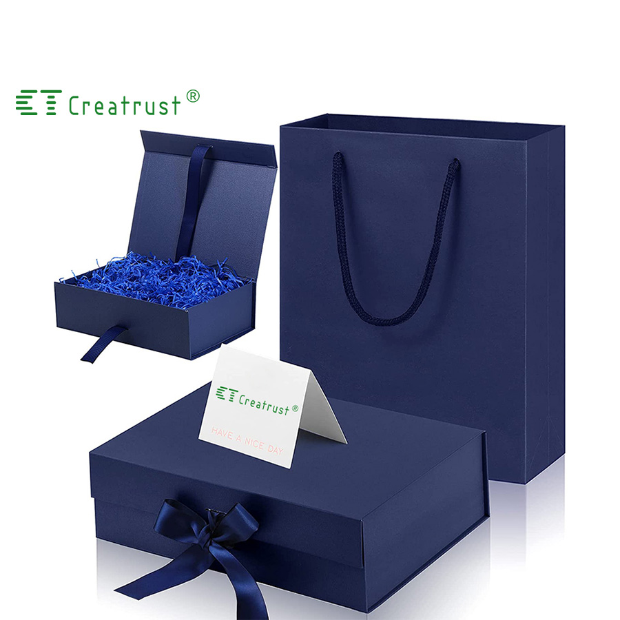 Горячая Распродажа от Creatrust, темно-синий бутик, пакет из крафт-бумаги с логотипом на заказ, перерабатываемая упаковка для переноски, Подарочный пакет с принтом логотипа