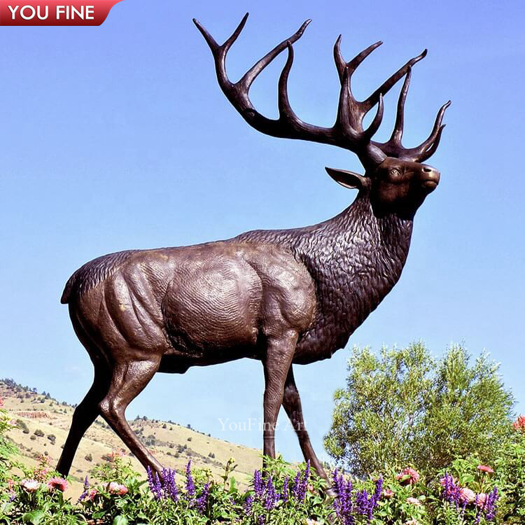 Woodland Outdoor Animals Life Size Custom Brass Bronze Stag Sculpture Deer with Antlers Statue