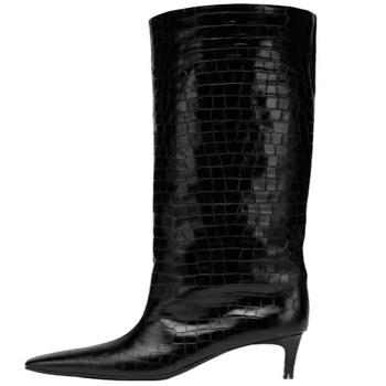 New design Boots Knee High Boots Stone Grain Pointed Toe Luxury High Heels sleeve Sexy style High heels Women's boots